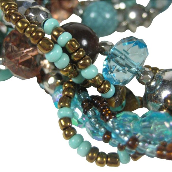 Set 3 Necklace  18 in Earrings Silvertone Multi- Strand Beaded Faux Stone Plasti - Picture 2 of 12